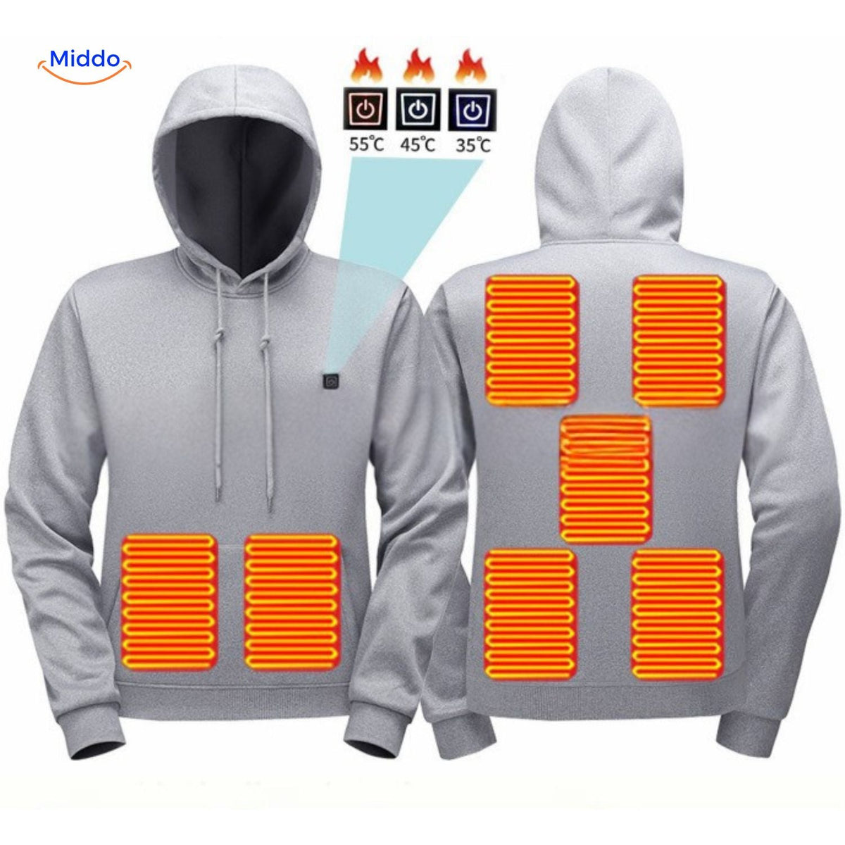 Beheizter Hoodie mit USB-Powerbank, 3 Wärmestufen, für drinnen und draußen, elastisch, bequem, lässig, Unisex-Pullover | Sansoti