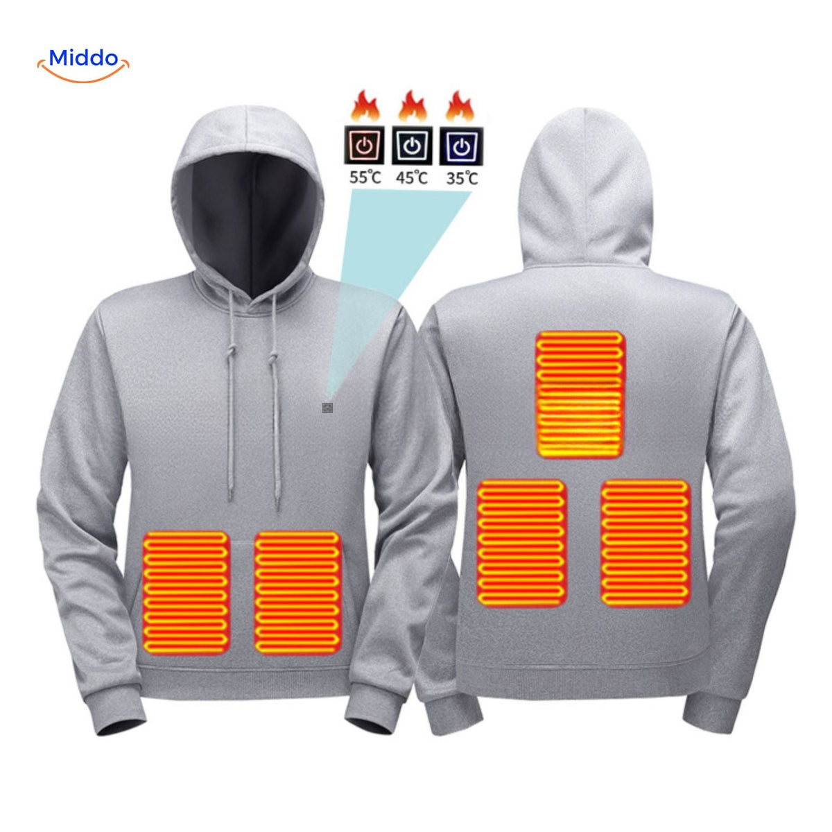 Beheizter Hoodie mit USB-Powerbank, 3 Wärmestufen, für drinnen und draußen, elastisch, bequem, lässig, Unisex-Pullover | Sansoti
