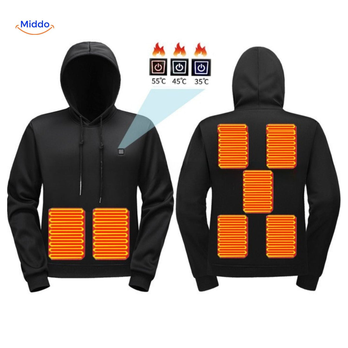 Beheizter Hoodie mit USB-Powerbank, 3 Wärmestufen, für drinnen und draußen, elastisch, bequem, lässig, Unisex-Pullover | Sansoti
