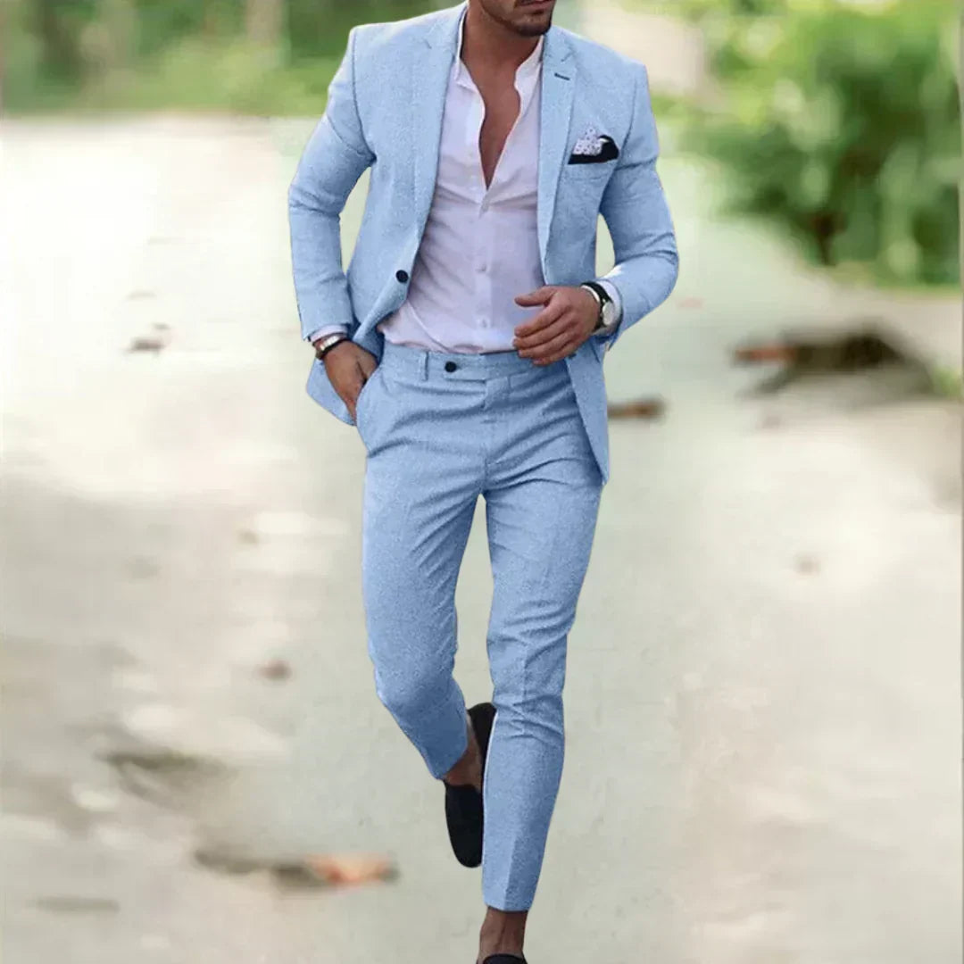 Two-Piece Linen Men's Suit Slim Fit Summer Wedding Business Comfortable Breathable 70% Linen 30% Cotton | Sansoti