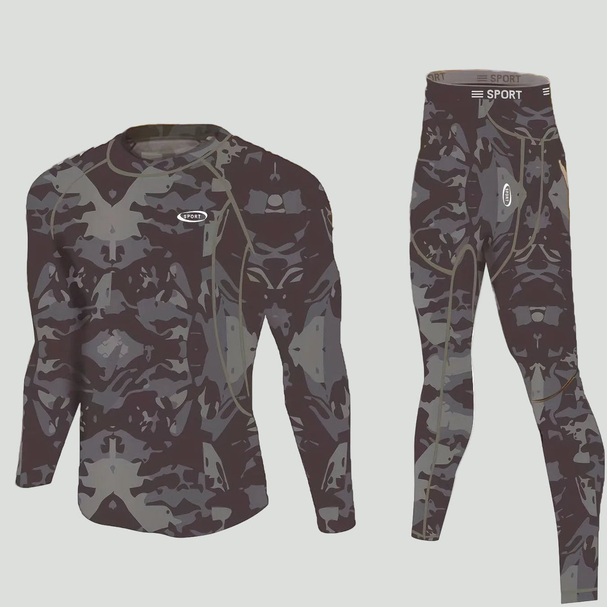 Thermische Herenset Lange Mouwen Fleecegevoerd Camouflage Basislaag Sportkleding Winter Outdoor Activewear | Sansoti