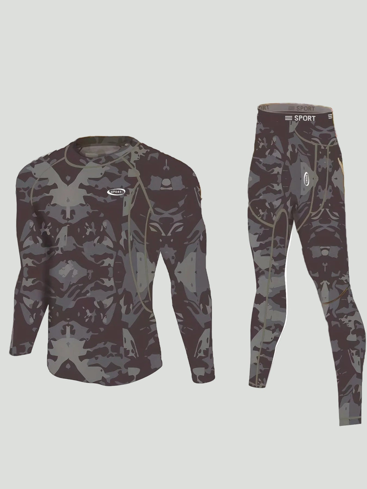 Thermische Herenset Lange Mouwen Fleecegevoerd Camouflage Basislaag Sportkleding Winter Outdoor Activewear | Sansoti