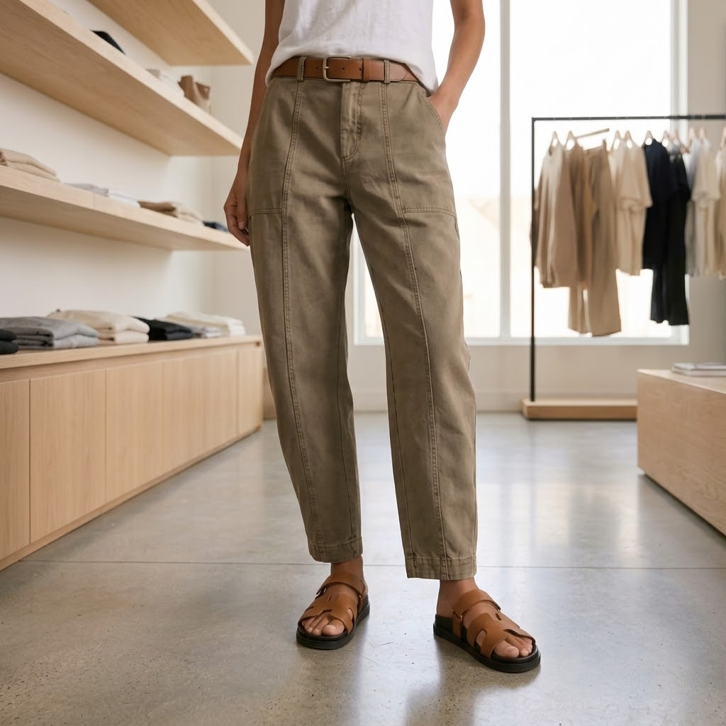 Utility Pantalon Hoge Taille Taps Toelopend met Geplooid Enkelboord Casual Werkbroek | Sansoti