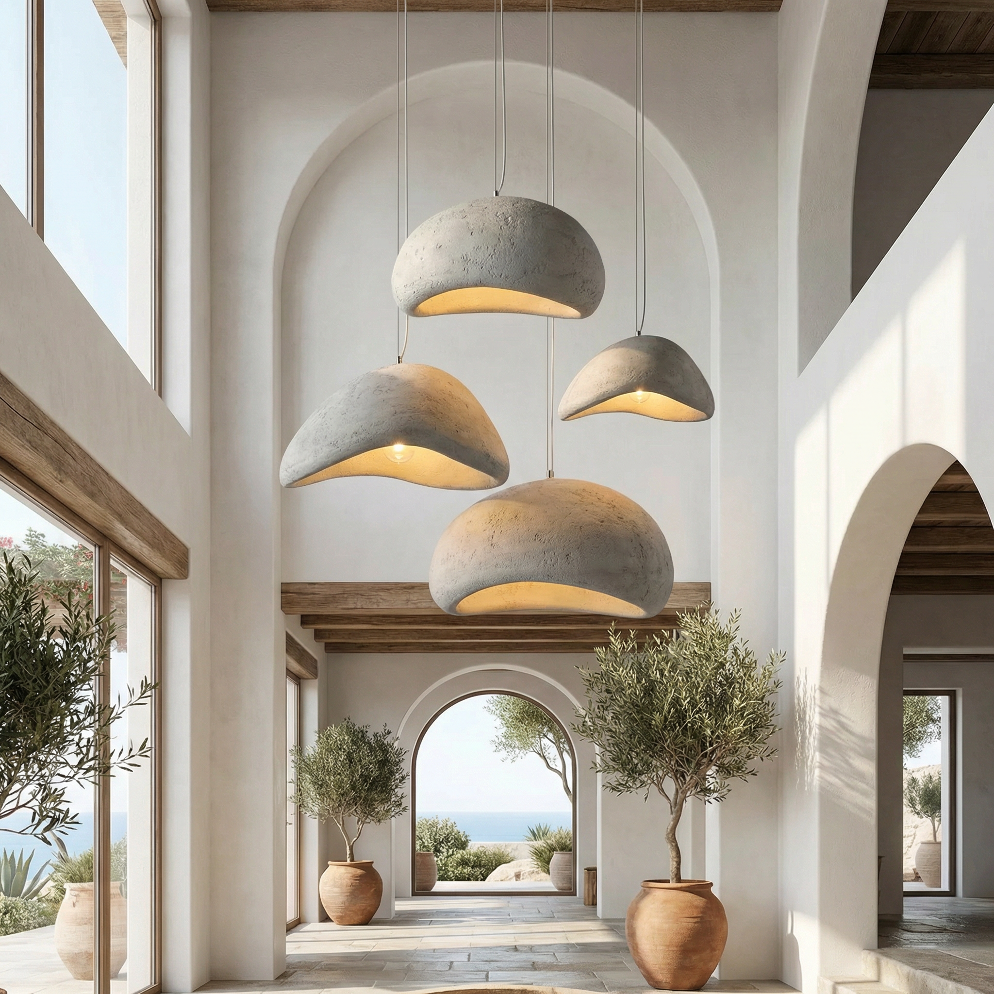 Minimalistische Hanglamp met Natuurlijke Textuur en Warm Sfeerlicht voor Eetkamer en Woonkamer | Sansoti
