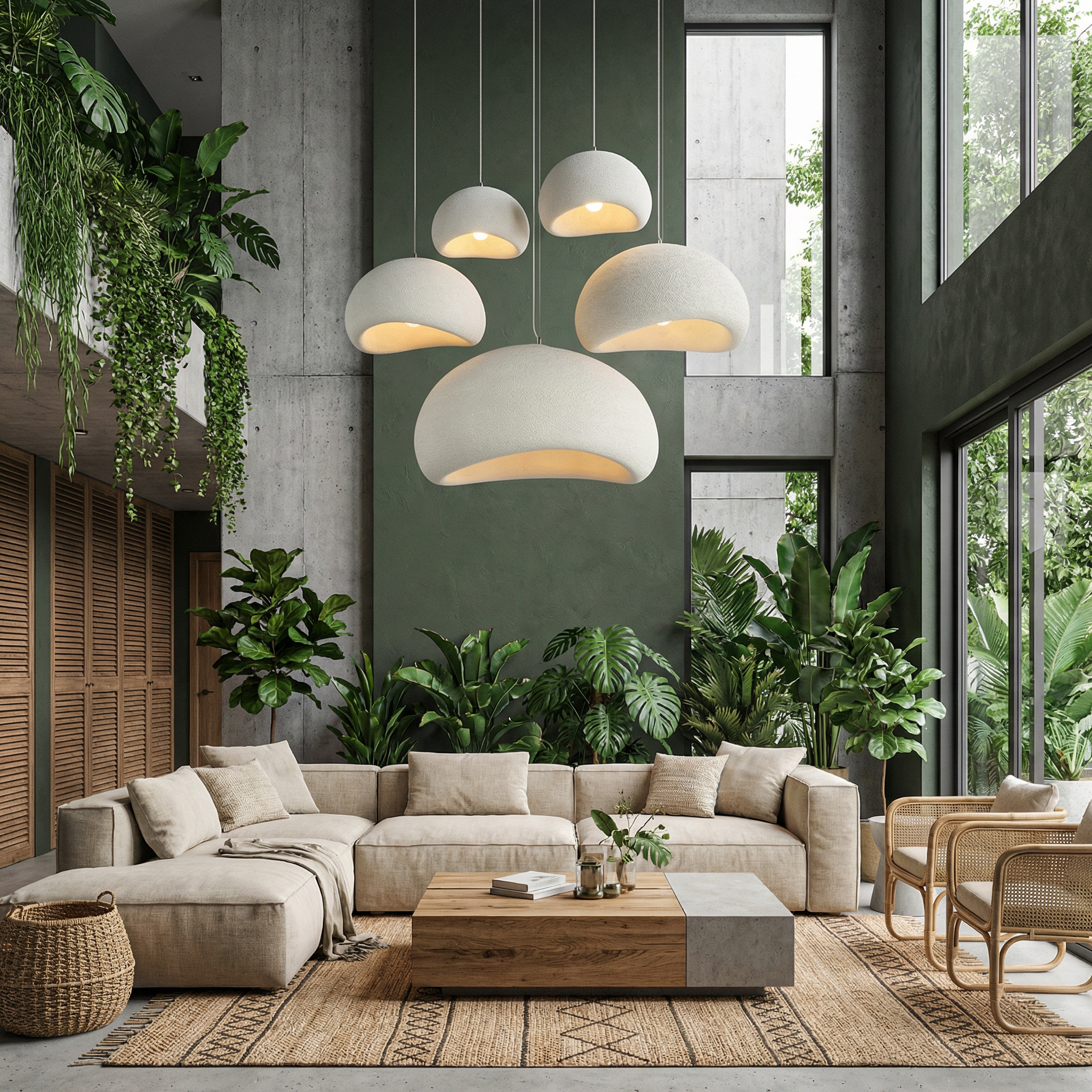 Minimalistische Hanglamp met Natuurlijke Textuur en Warm Sfeerlicht voor Eetkamer en Woonkamer | Sansoti