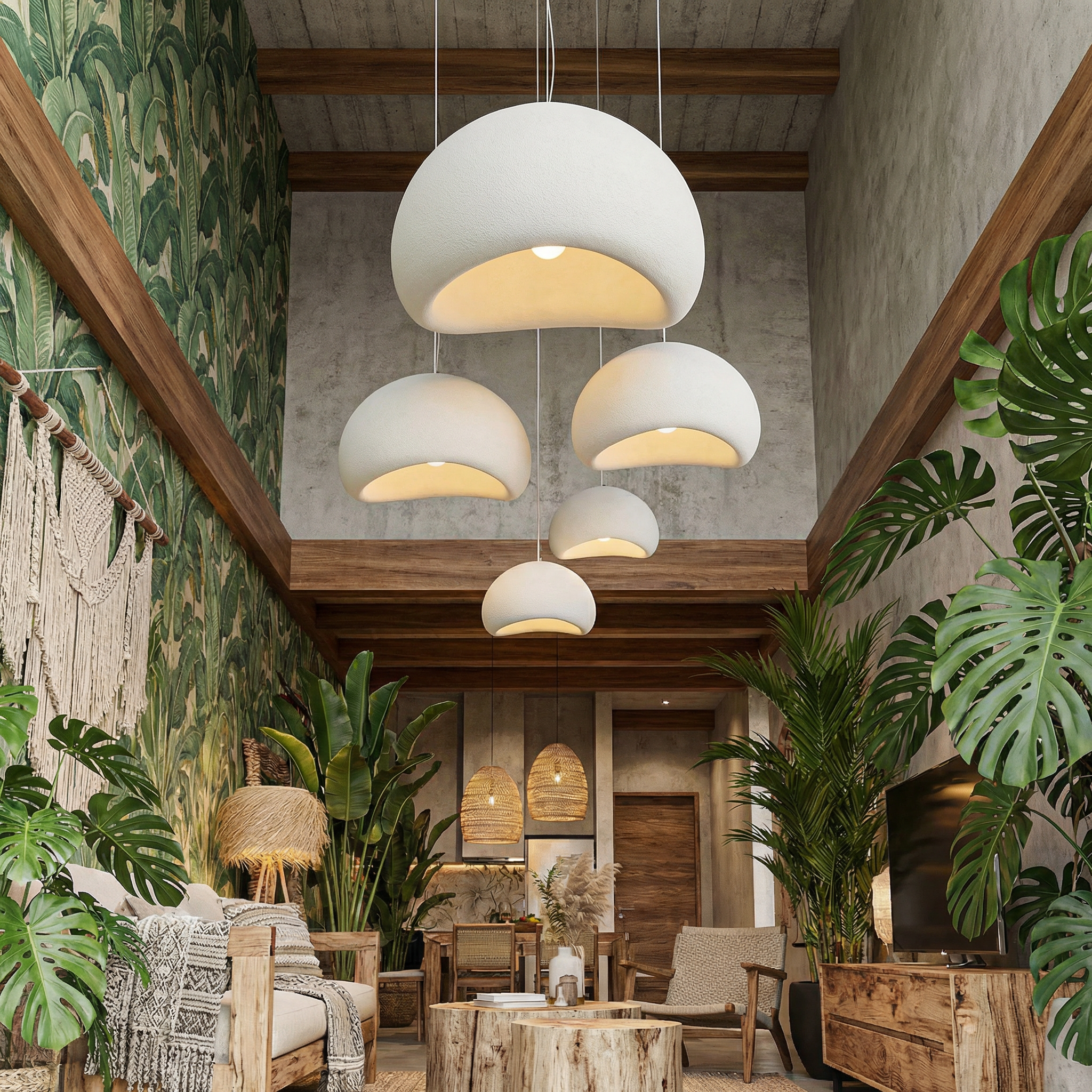 Minimalistische Hanglamp met Natuurlijke Textuur en Warm Sfeerlicht voor Eetkamer en Woonkamer | Sansoti