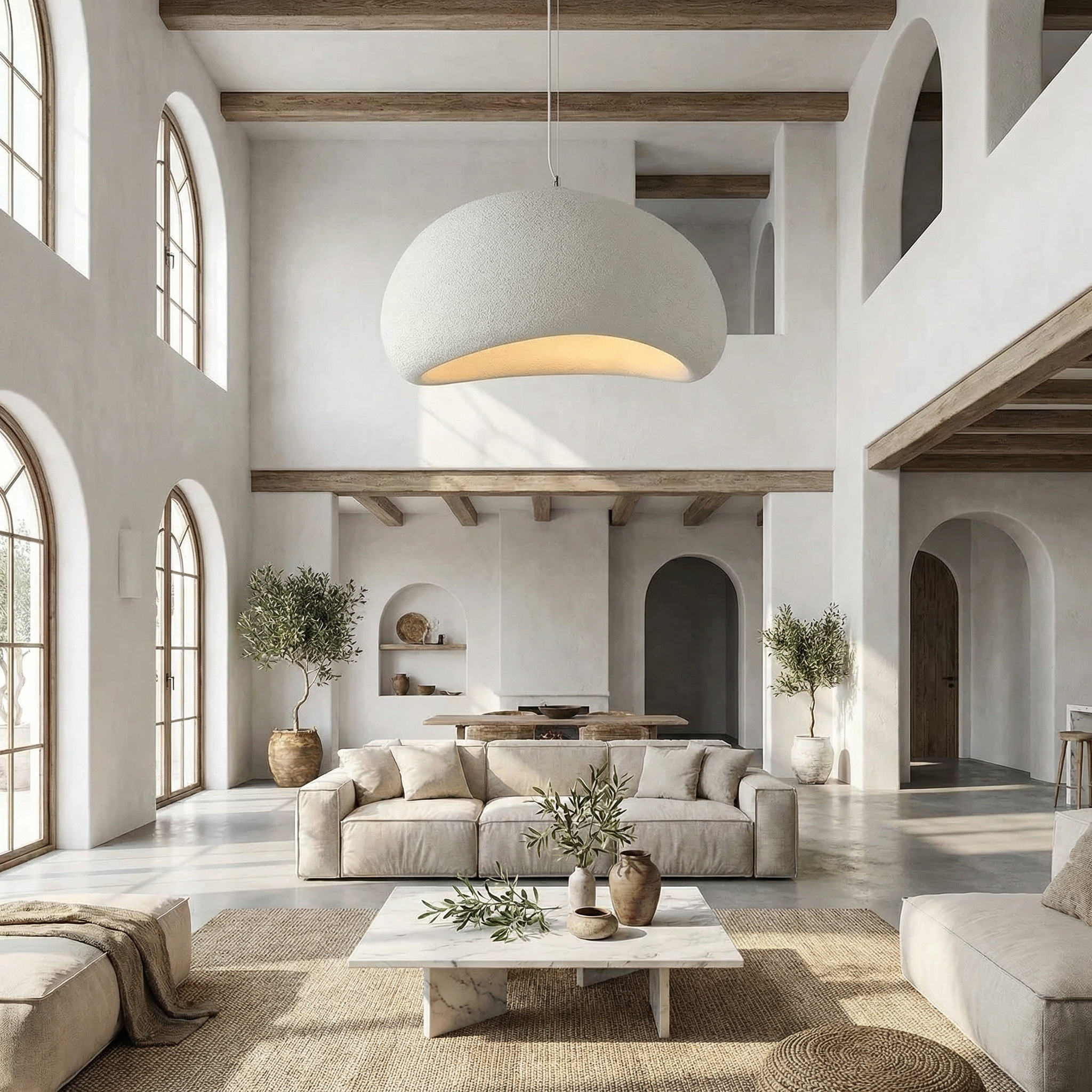 Minimalistische Hanglamp met Natuurlijke Textuur en Warm Sfeerlicht voor Eetkamer en Woonkamer | Sansoti