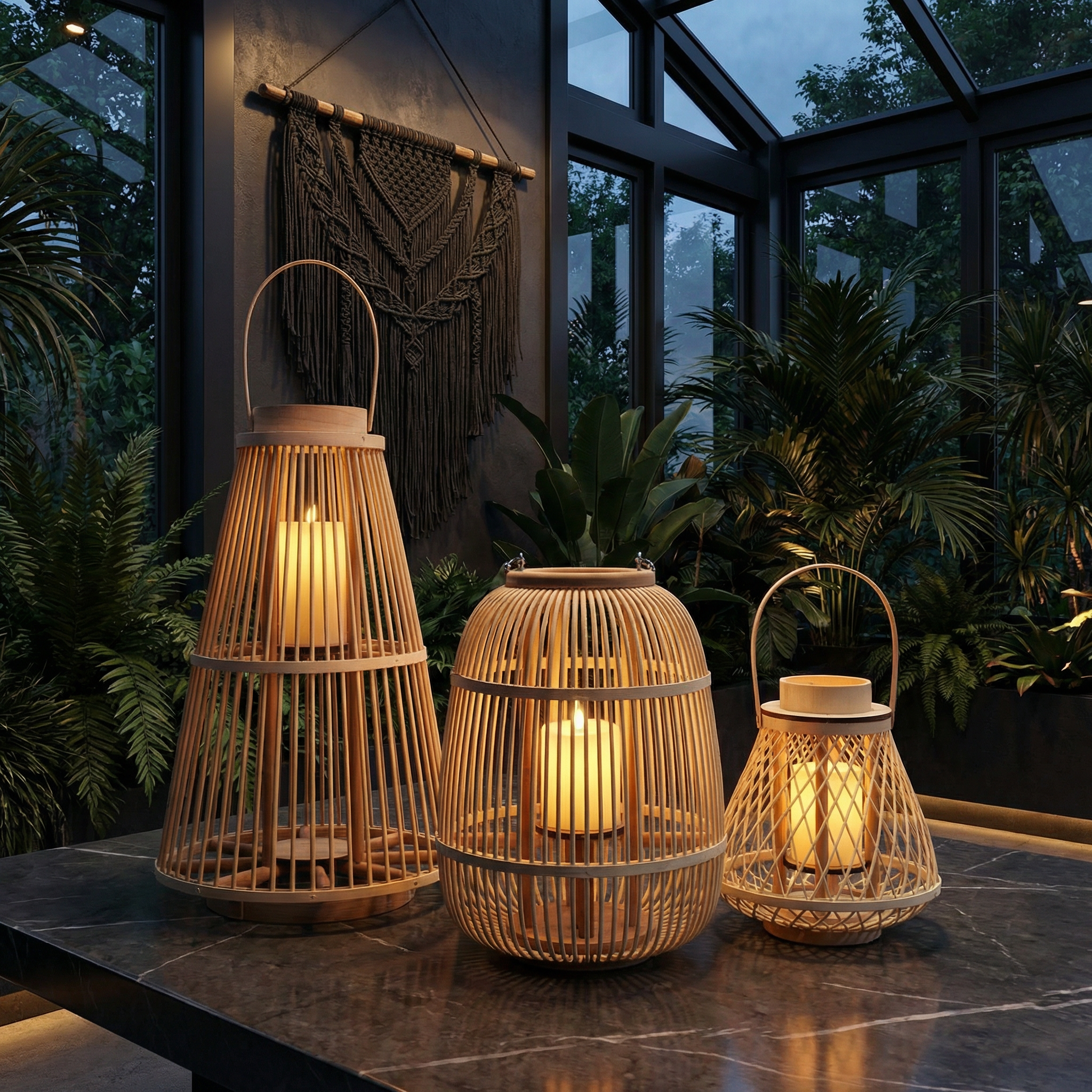 Rotan Lantaarn met Vlamloze Kaars Tuindecoratie LED Verlichting Tuin Balkon Terras Windlicht | Sansoti