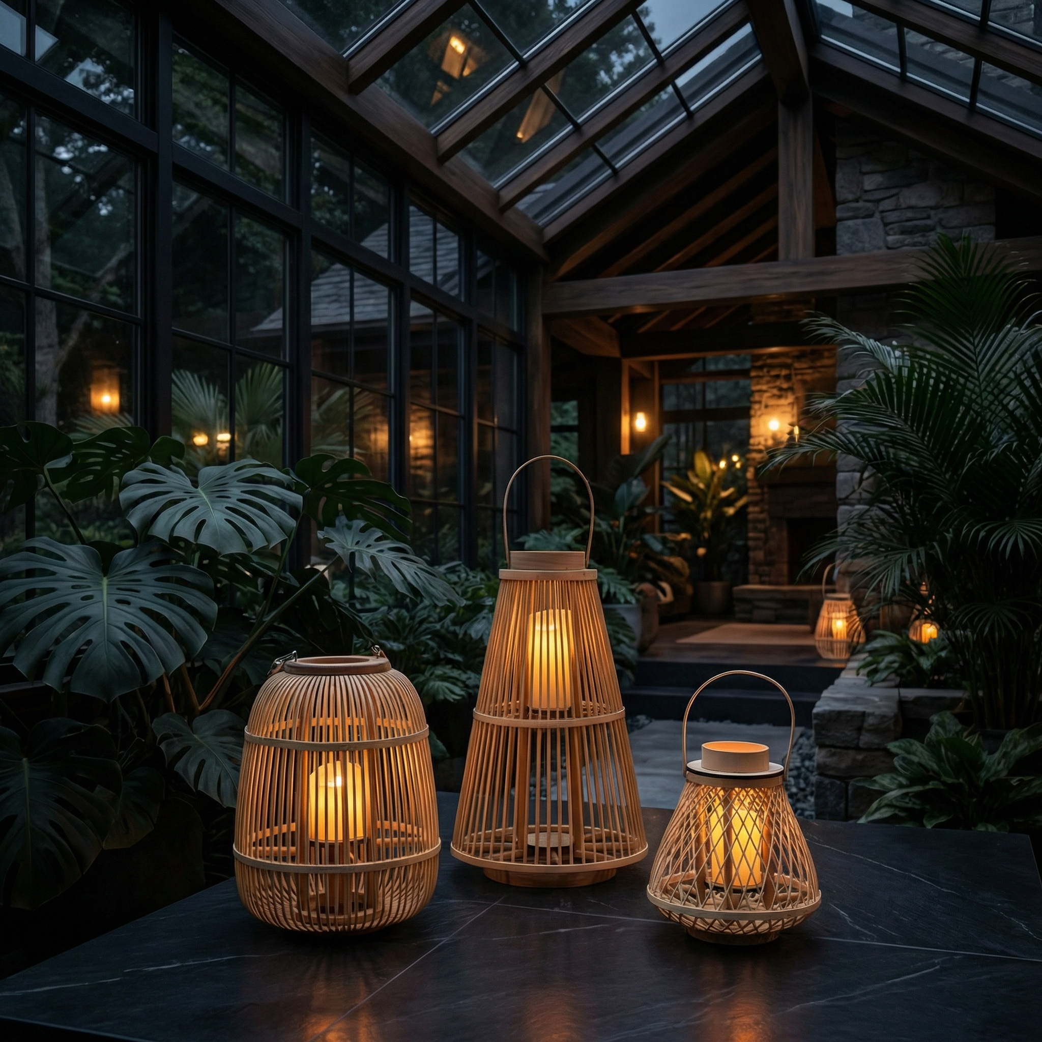 Rotan Lantaarn met Vlamloze Kaars Tuindecoratie LED Verlichting Tuin Balkon Terras Windlicht | Sansoti