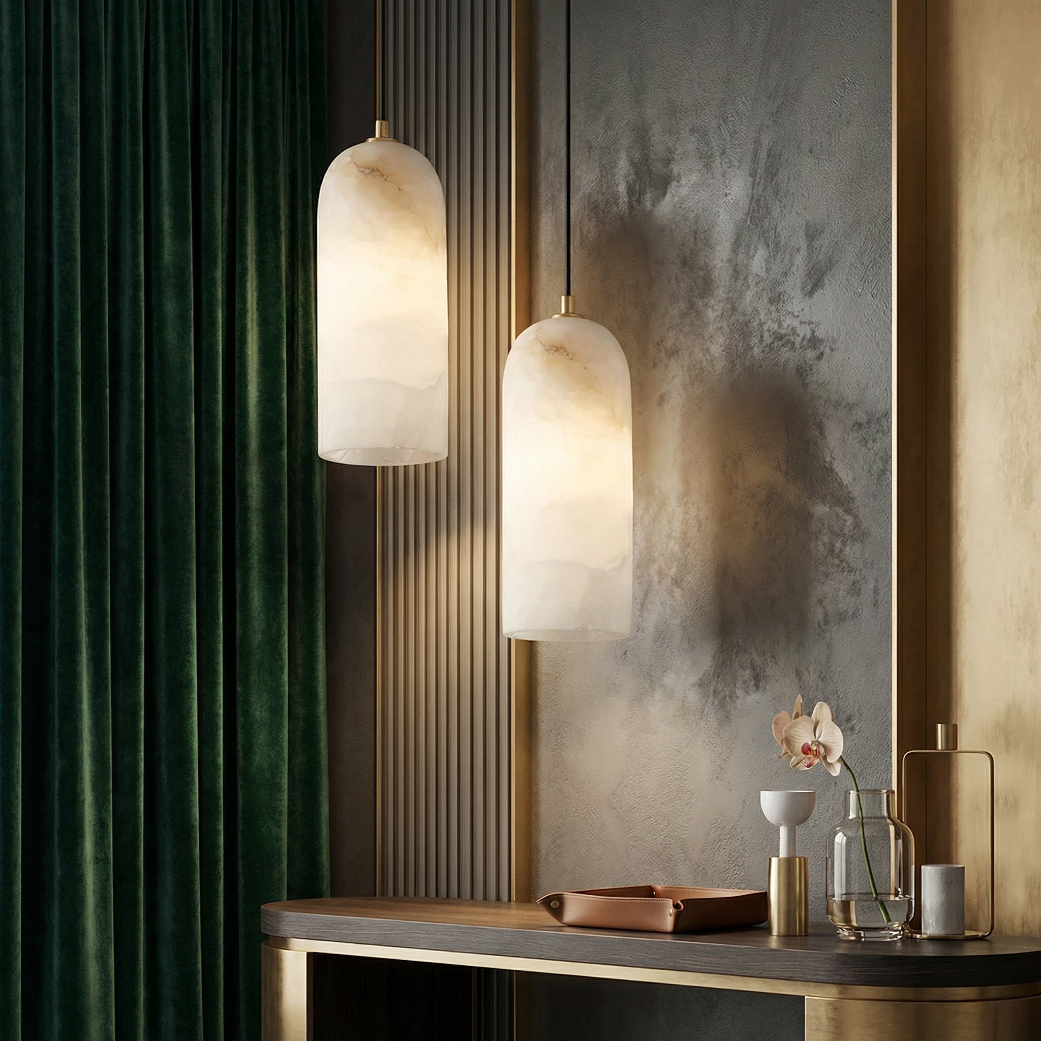 Marmeren Hanglamp met Koperen Afwerking – Moderne Scandinavische Verlichting | Sansoti