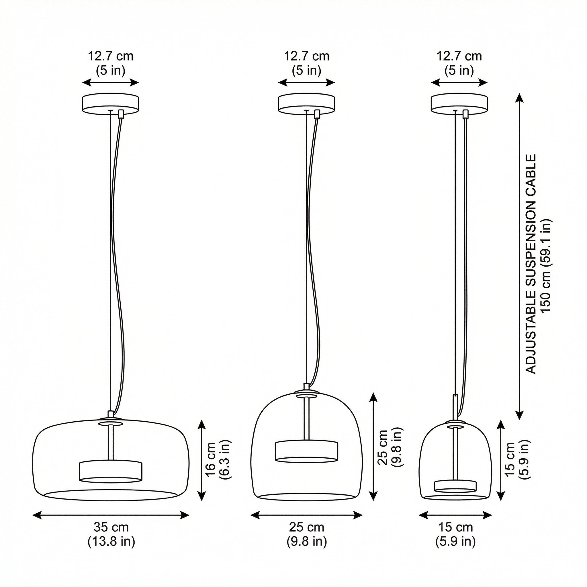 Scandinavische Glazen Hanglamp – Warm Sfeerlicht met Amber, Helder of Grijs Glas – Ø 15, 25 of 35 cm – Moderne Verlichting voor Keuken, Eetkamer en Woonkamer | Sansoti