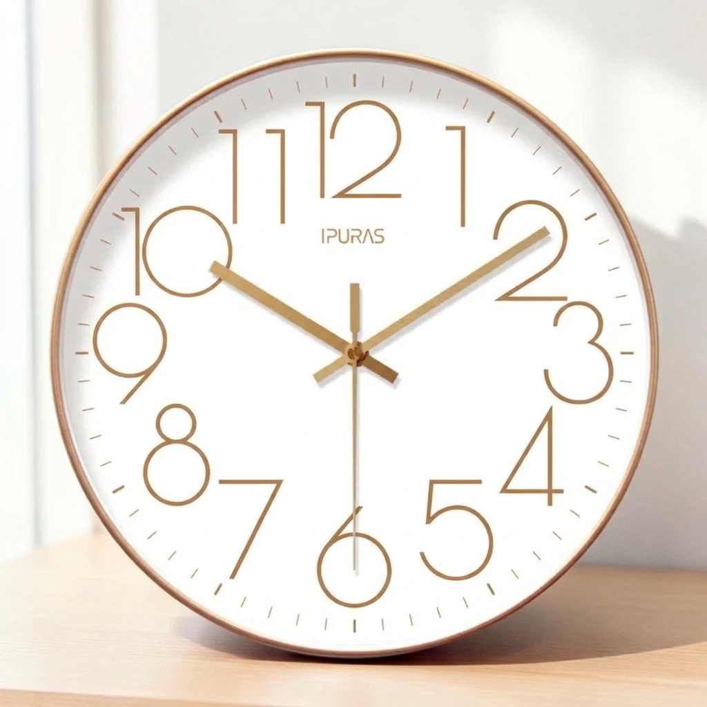 Wandklok Stil Uurwerk Minimalistisch Glas ABS Zwart Wit Goud Scandinavisch Modern Interieur 25 30 35 cm | Sansoti