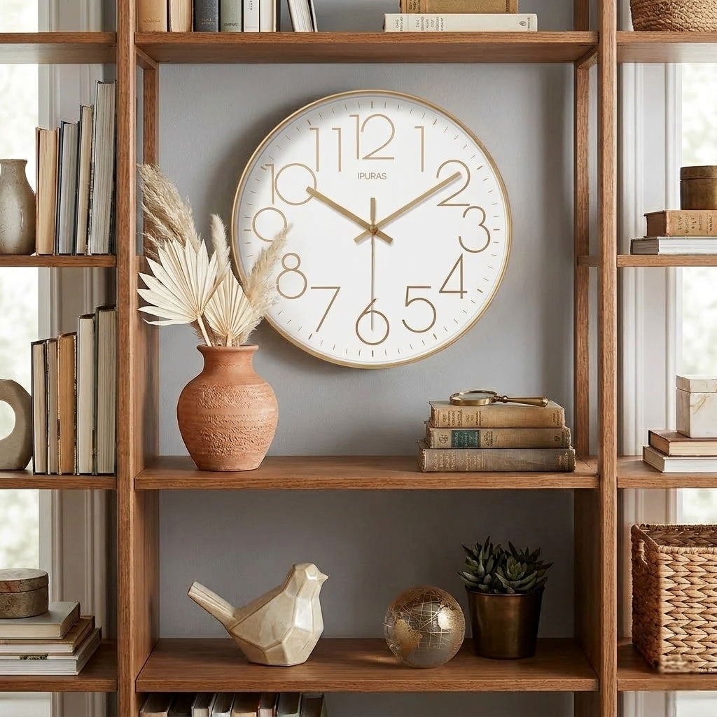 Wandklok Stil Uurwerk Minimalistisch Glas ABS Zwart Wit Goud Scandinavisch Modern Interieur 25 30 35 cm | Sansoti