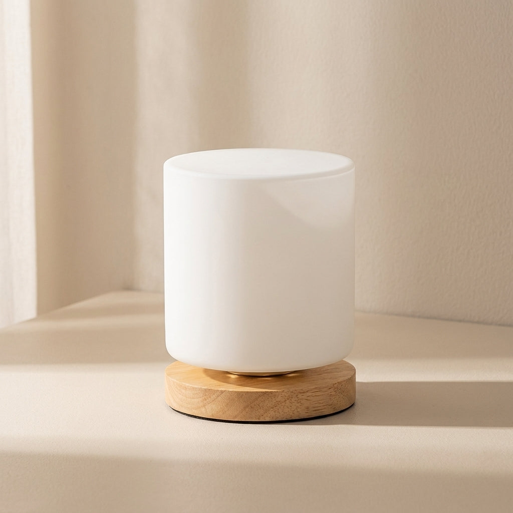 Glazen Tafellamp met Rubberen Houtvoet 360° Verlichting Sfeervol Nachtlampje Modern Design Accent | Sansoti