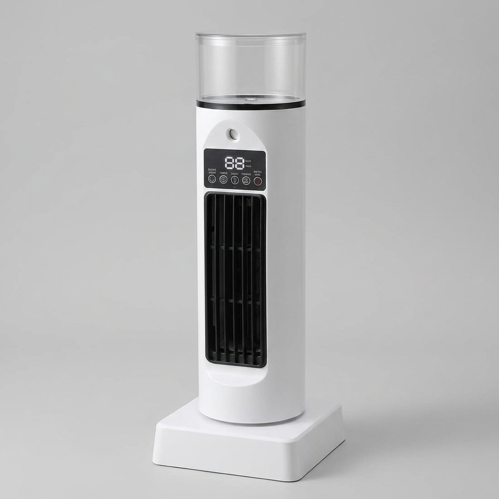 Compacte Bureaukoeler met Luchtbevochtiger 6 Snelheden USB-Ventilator Bladloos Torenmodel LED Kantoor | Sansoti
