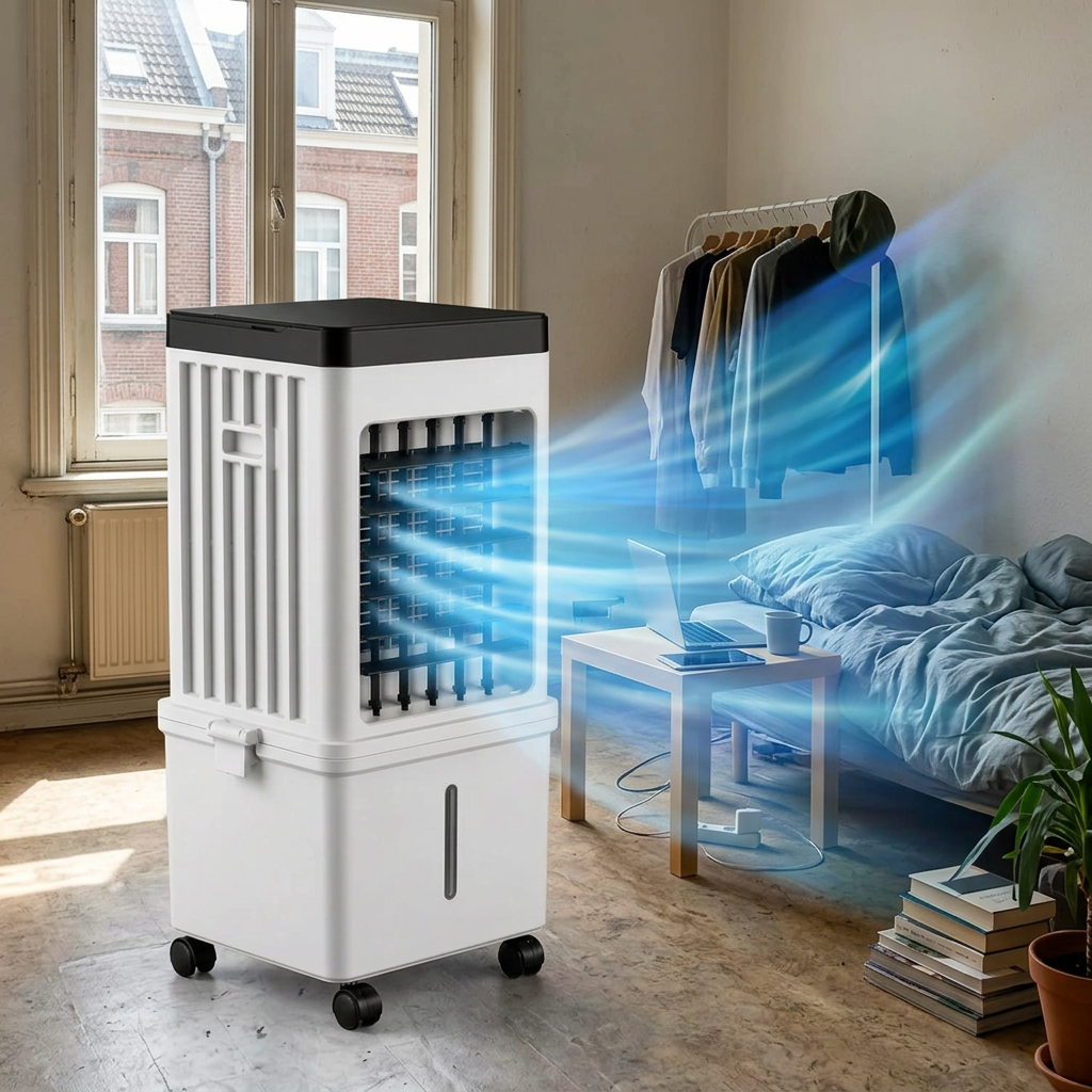 Mobile Klimaanlage Luftkühler 15L mit Wasserkühlung und Schwenkfunktion für Wohnzimmer, Schlafzimmer, Büro | Sansoti