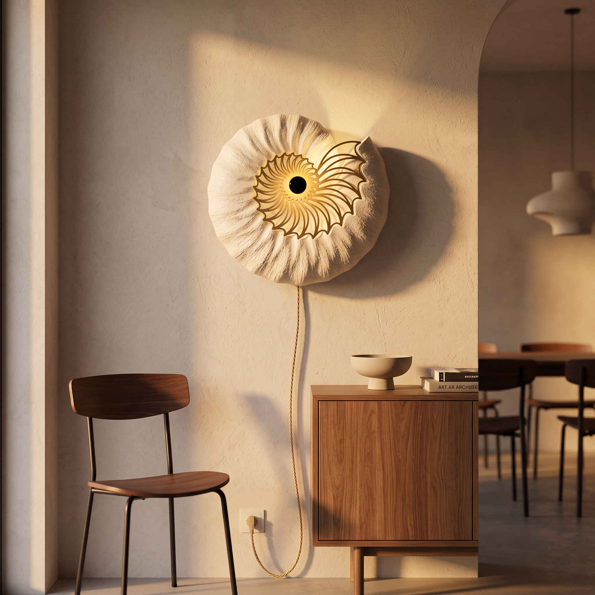 Ronde wandlamp 50 cm goud in eetkamer