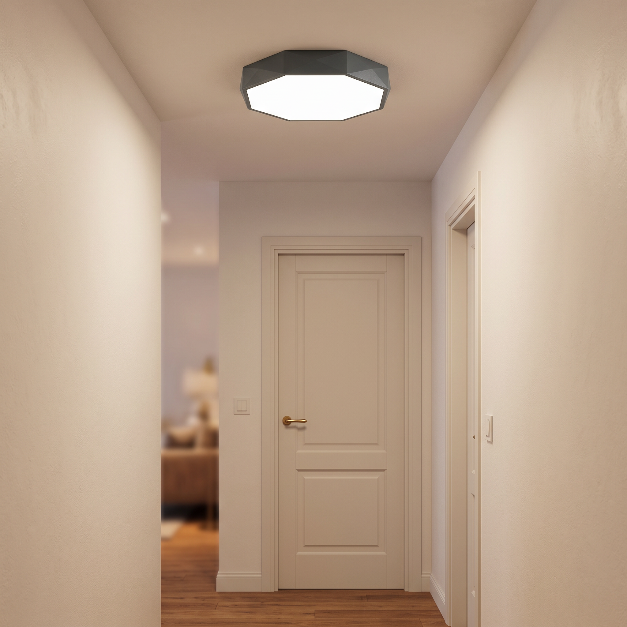 Plafondlamp 30 cm in een gang met laag plafond