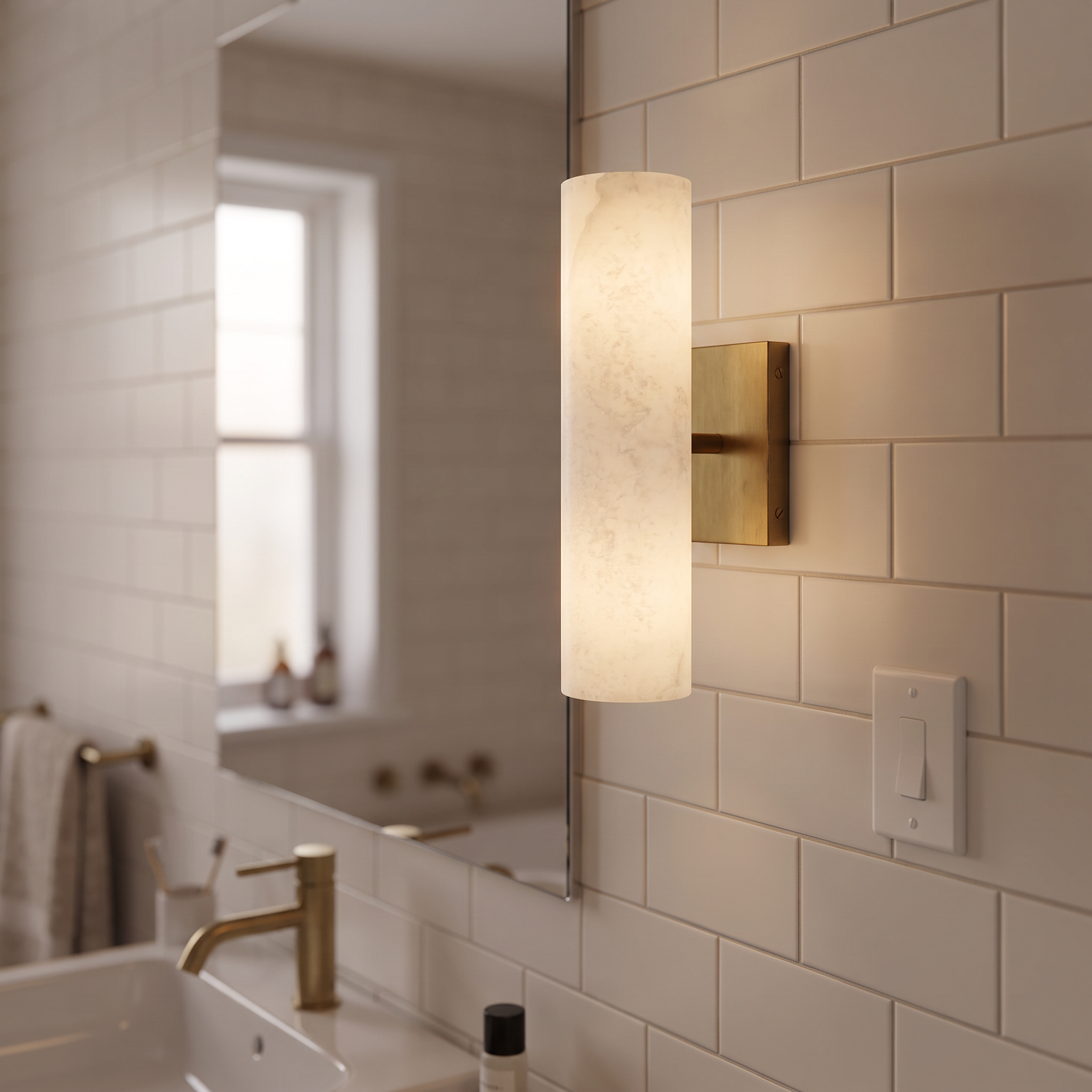 Wandlamp badkamer boven spiegel 33 cm albast