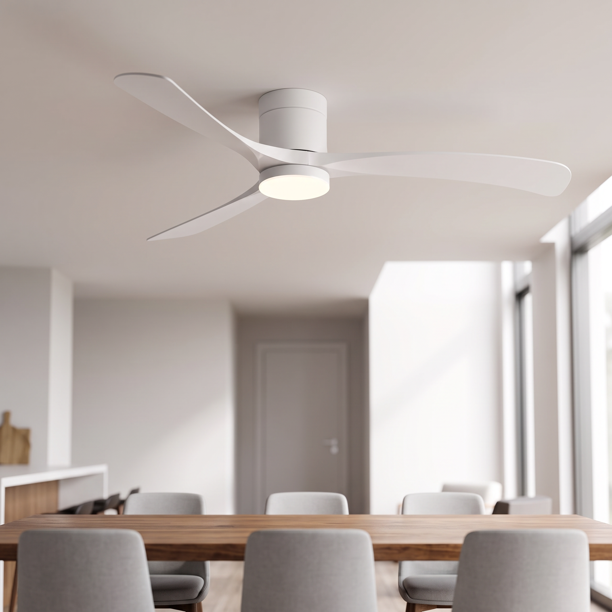 Plafondventilator 142 cm met LED boven eettafel