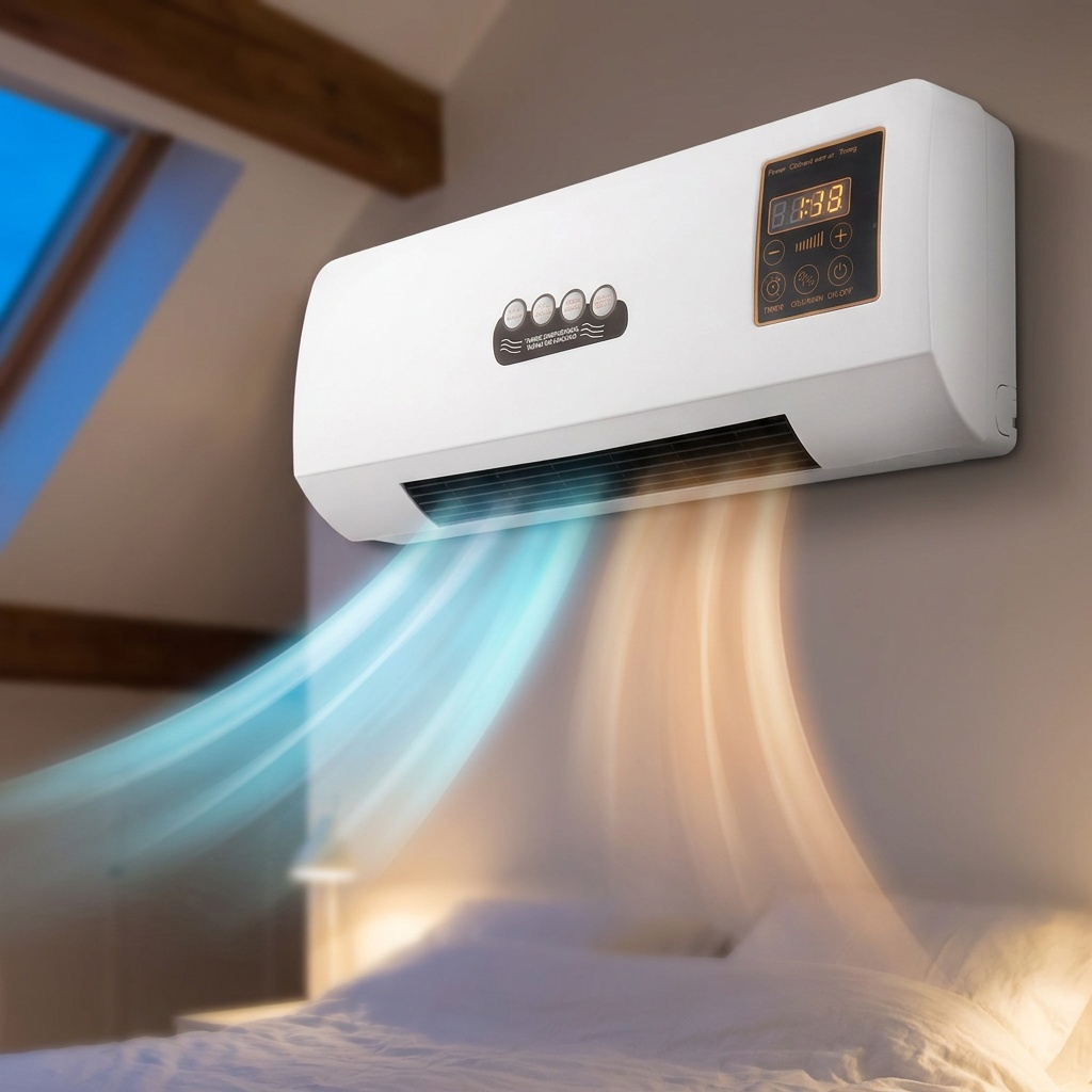 Airco Wandmontage 1800W – 4-in-1 Split Klimaatunit met Verwarming, Koeling, Ventilator & Ontvochtiger | Stille Airco voor Slaapkamer & Kantoor | 23dB, LCD, Afstandsbediening, Timer | Sansoti