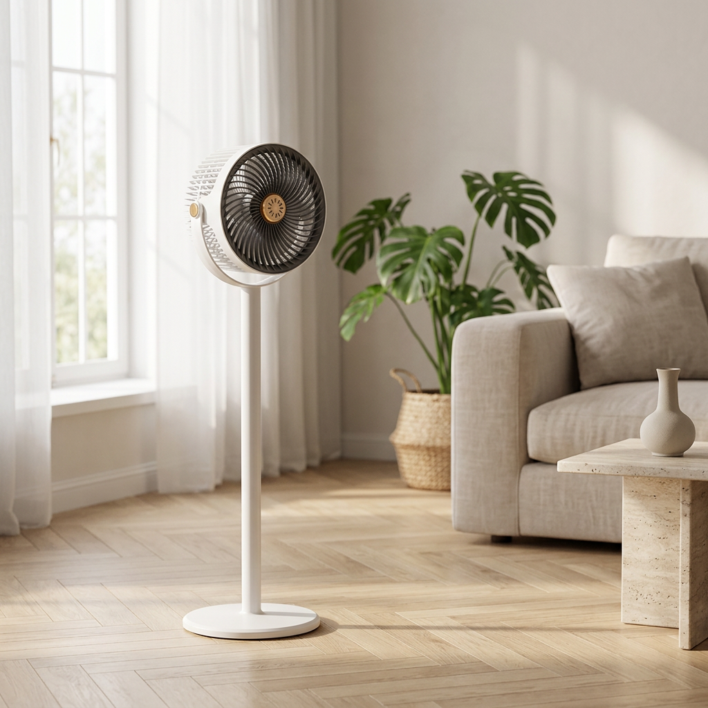 Staande Ventilator met 360° Rotatie – Krachtige Stille Ventilator Staand met Verstelbare Hoogte en Meerdere Snelheidsstanden voor Slaapkamer, Woonkamer en Kantoor | Sansoti