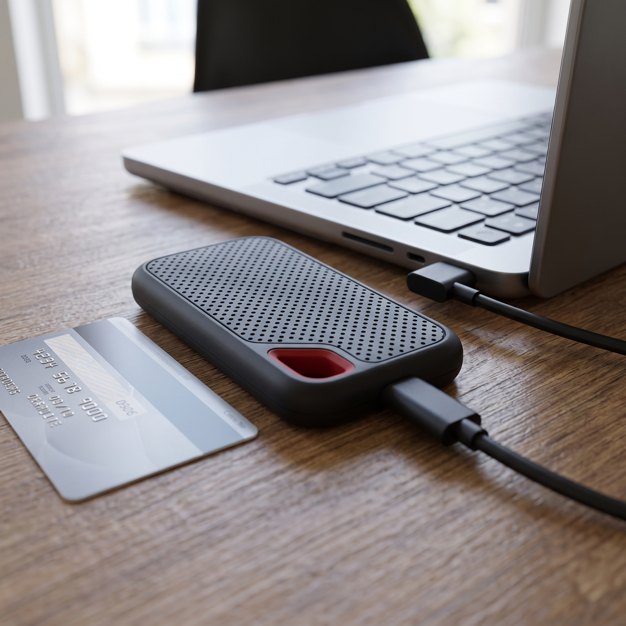 Externe SSD van 2TB naast een laptop op een bureau | Sansoti