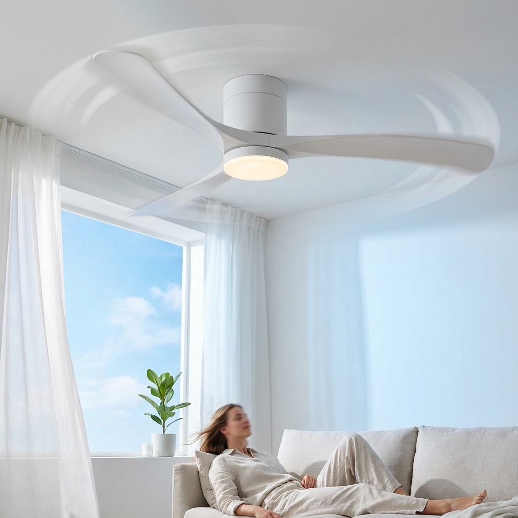 Plafondventilator met Lamp 142 cm – Stille Plafondlamp met Ventilator, LED 2400 Lumen, 6 Snelheden, Omkeerbaar, Wit of Zwart | Sansoti