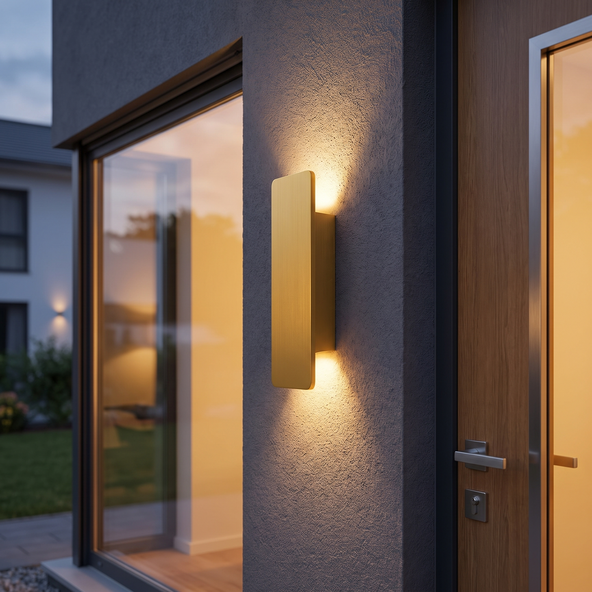 Gouden gevelverlichting op moderne huismuur