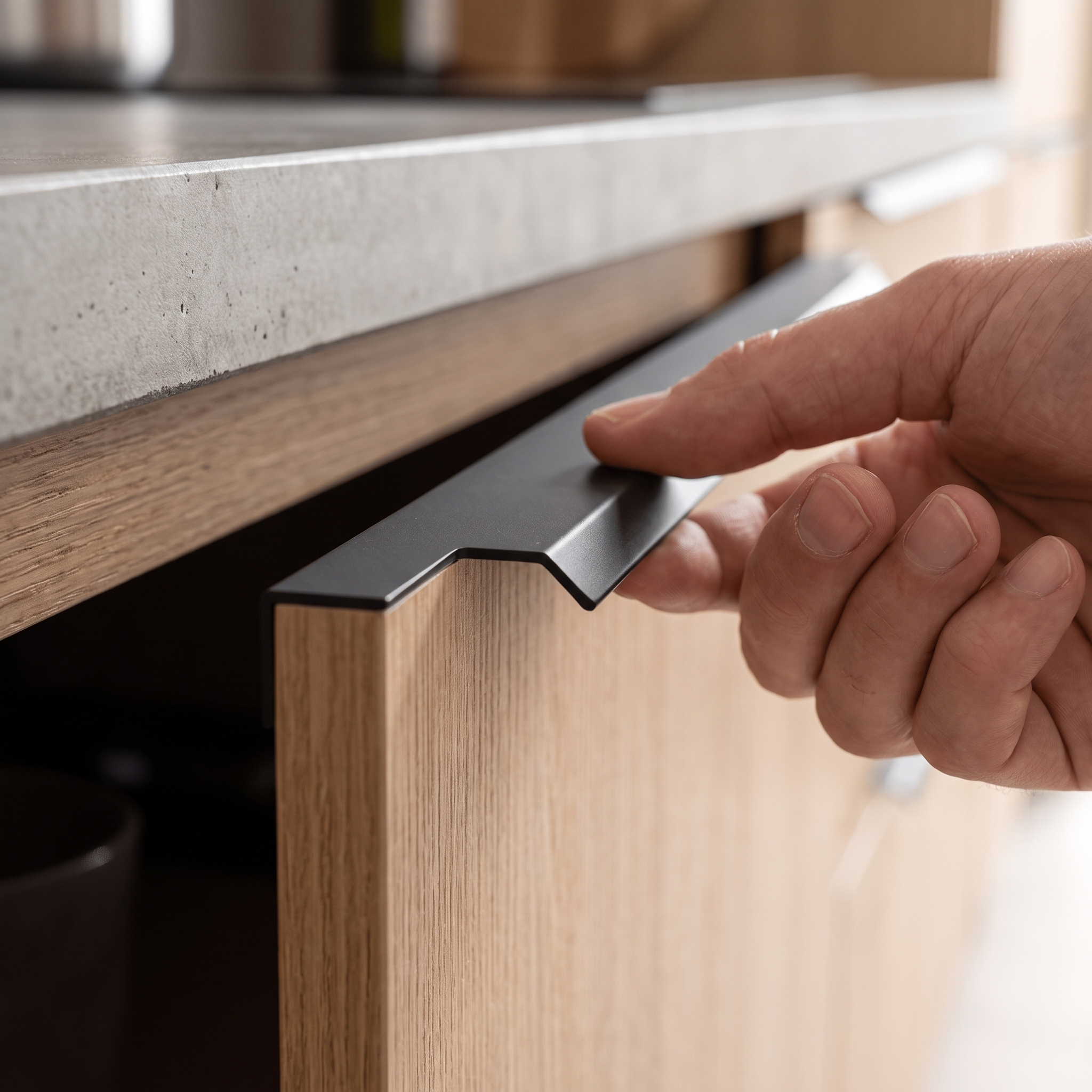 Greeploze keuken met verborgen profielgreep van 18 mm langs het kastfront
