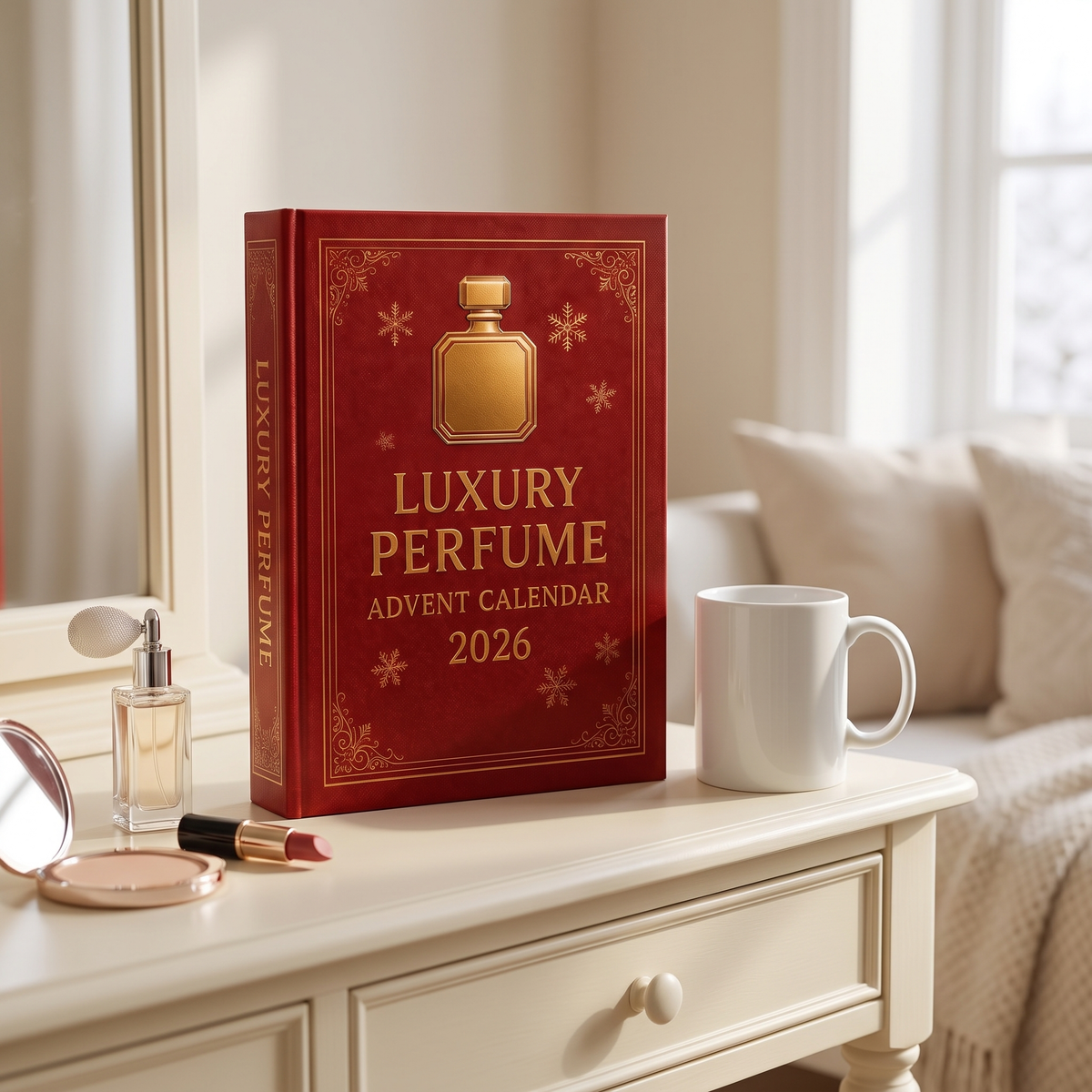 Beauty adventskalender op een kaptafel