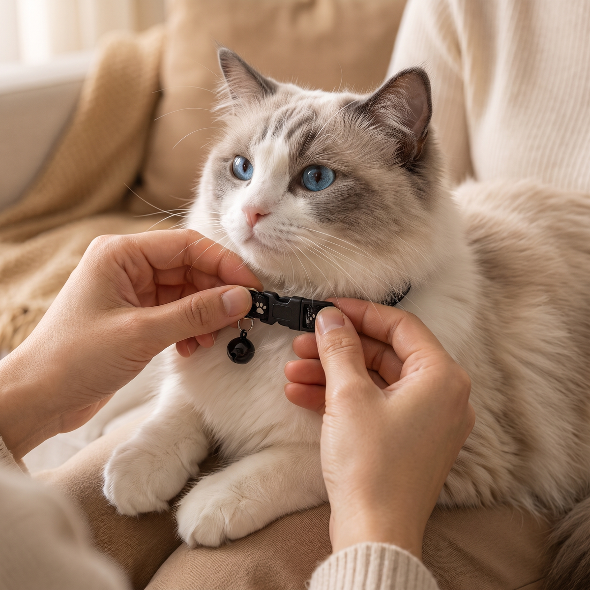 Veiligheidsgesp van de kattenhalsband wordt gesloten
