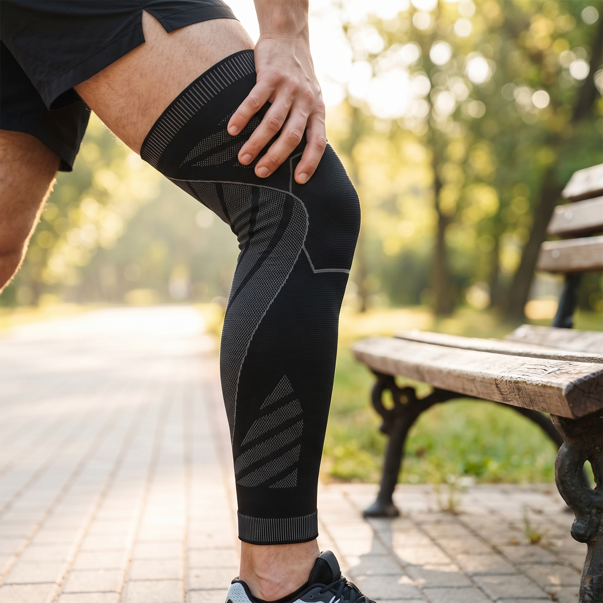 Compressie beensleeve over het volledige been tijdens het hardlopen