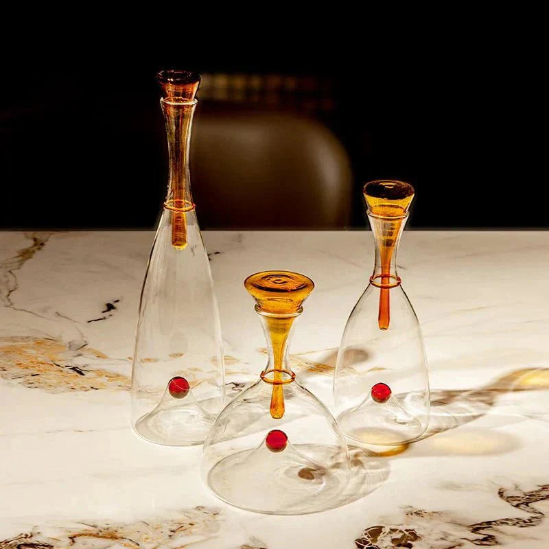 Carafe en verre Soufflée bouche Bouchon décoratif Ambre Bleu Sans plomb Compatible lave-vaisselle Table à manger Salon | Restfield