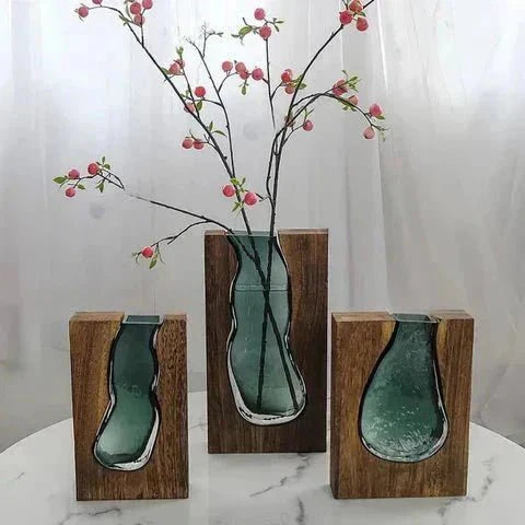Vase en bois avec insert en verre pour fleurs et décoration intérieure | Restfield