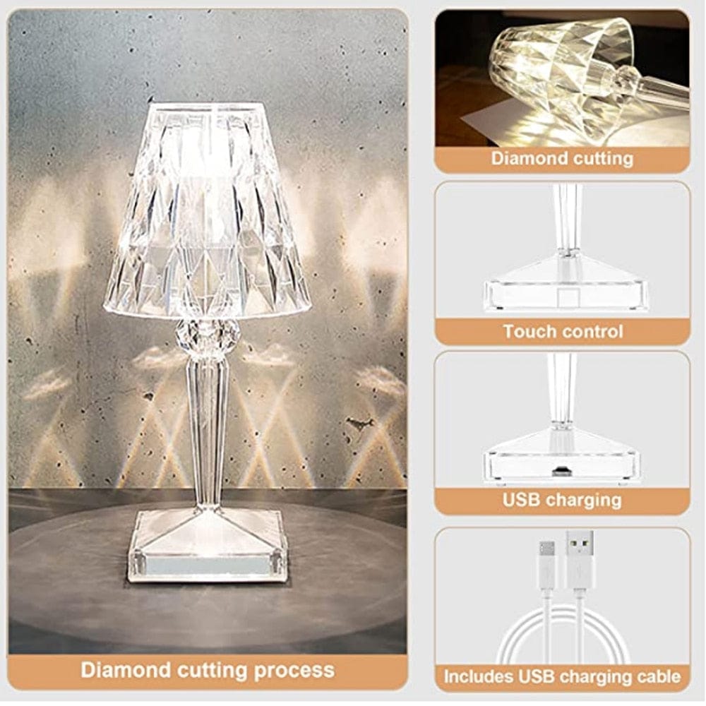 LED Kristall-Tischleuchte – Kabellose Touch-Lampe mit Diamant-Design & Stimmungslicht | Restfield
