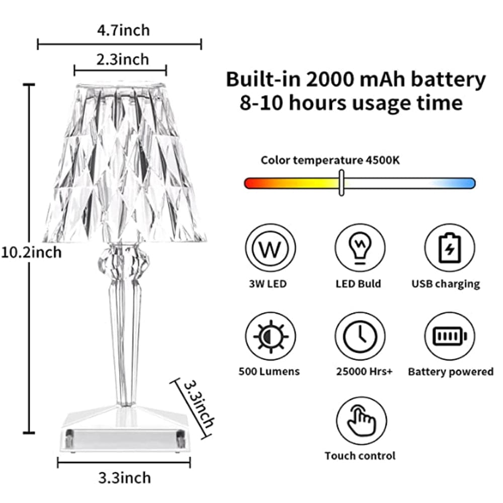 LED Kristall-Tischleuchte – Kabellose Touch-Lampe mit Diamant-Design & Stimmungslicht | Restfield