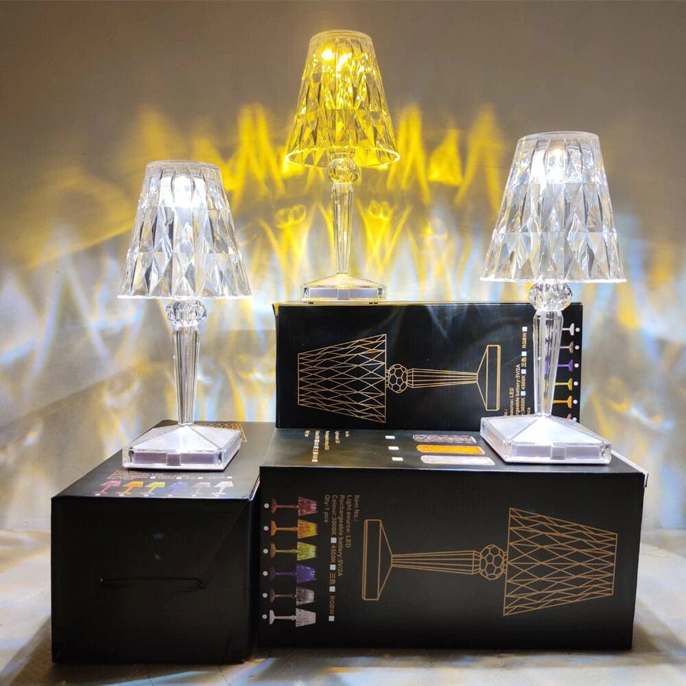 Kristall-Tischleuchte LED Diamant Kabellos Aufladbar Touch Dimmbar Stimmungslicht Wohnzimmer Schlafzimmer | Restfield