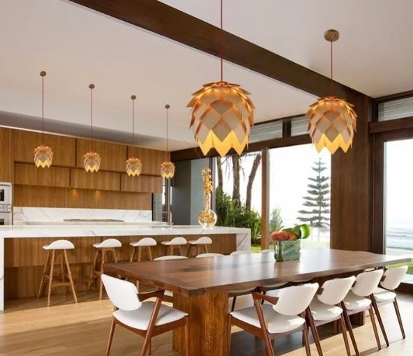 Eikenhouten Hanglamp met Kristal en Verstelbare Kabel – Scandinavische Verlichting | Sansoti