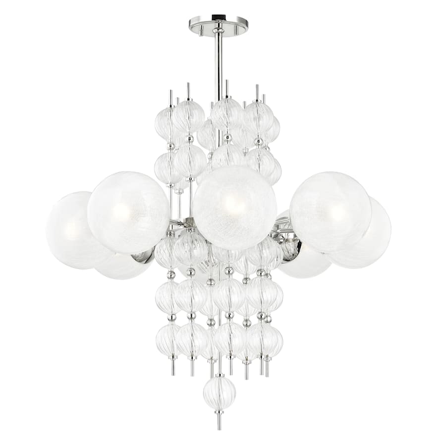 Moderne Glazen Kroonluchter met 8 Lichtpunten 86cm – Elegant Staal met Bolvormige Kappen voor Eetkamer Woonkamer | Sansoti