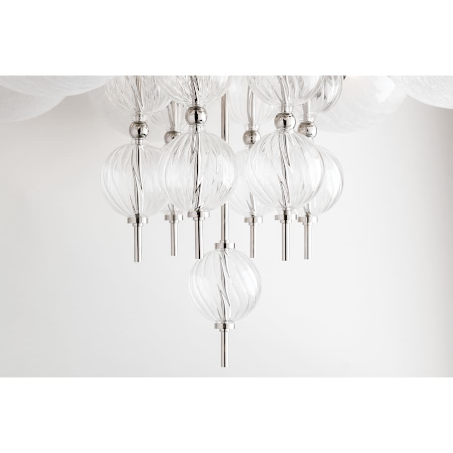 Moderne Glazen Kroonluchter met 8 Lichtpunten 86cm – Elegant Staal met Bolvormige Kappen voor Eetkamer Woonkamer | Sansoti