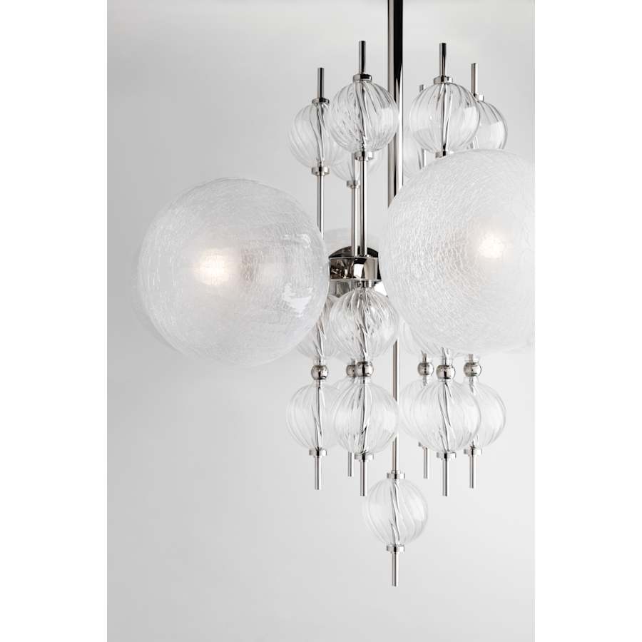 Moderne Glazen Kroonluchter met 8 Lichtpunten 86cm – Elegant Staal met Bolvormige Kappen voor Eetkamer Woonkamer | Sansoti
