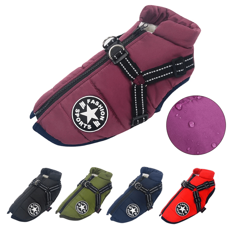 Hondenjas met Geïntegreerd Tuigje Waterdicht Winterwarm Reflecterend voor Honden Outdoor Wandeling Veiligheid | Sansoti