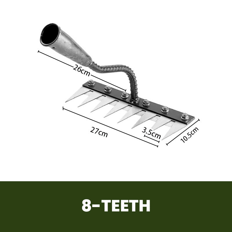 Gartenrechenkopf aus Kohlenstoffstahl mit 5–8 Zinken, austauschbares System für Rasen, Unkraut, Bodenbearbeitung und Gartenpflege | Sansoti