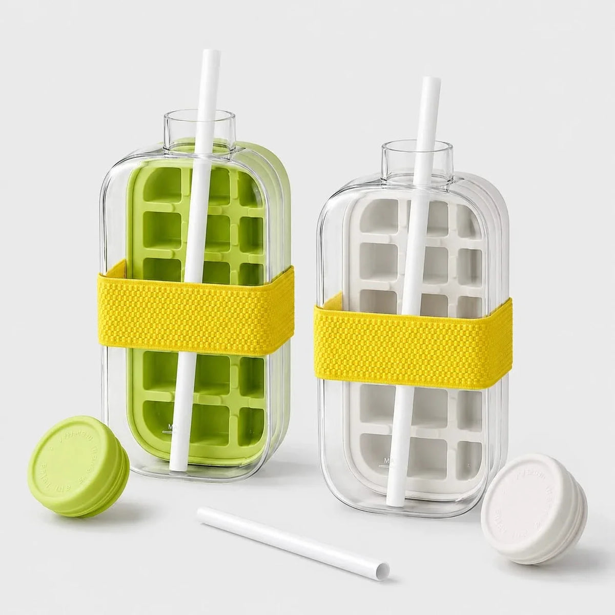 Bac à glaçons avec gourde 2-en-1, moule à congeler et bouteille d’eau 500ml 800ml étanche en silicone sans BPA réutilisable | Sansoti