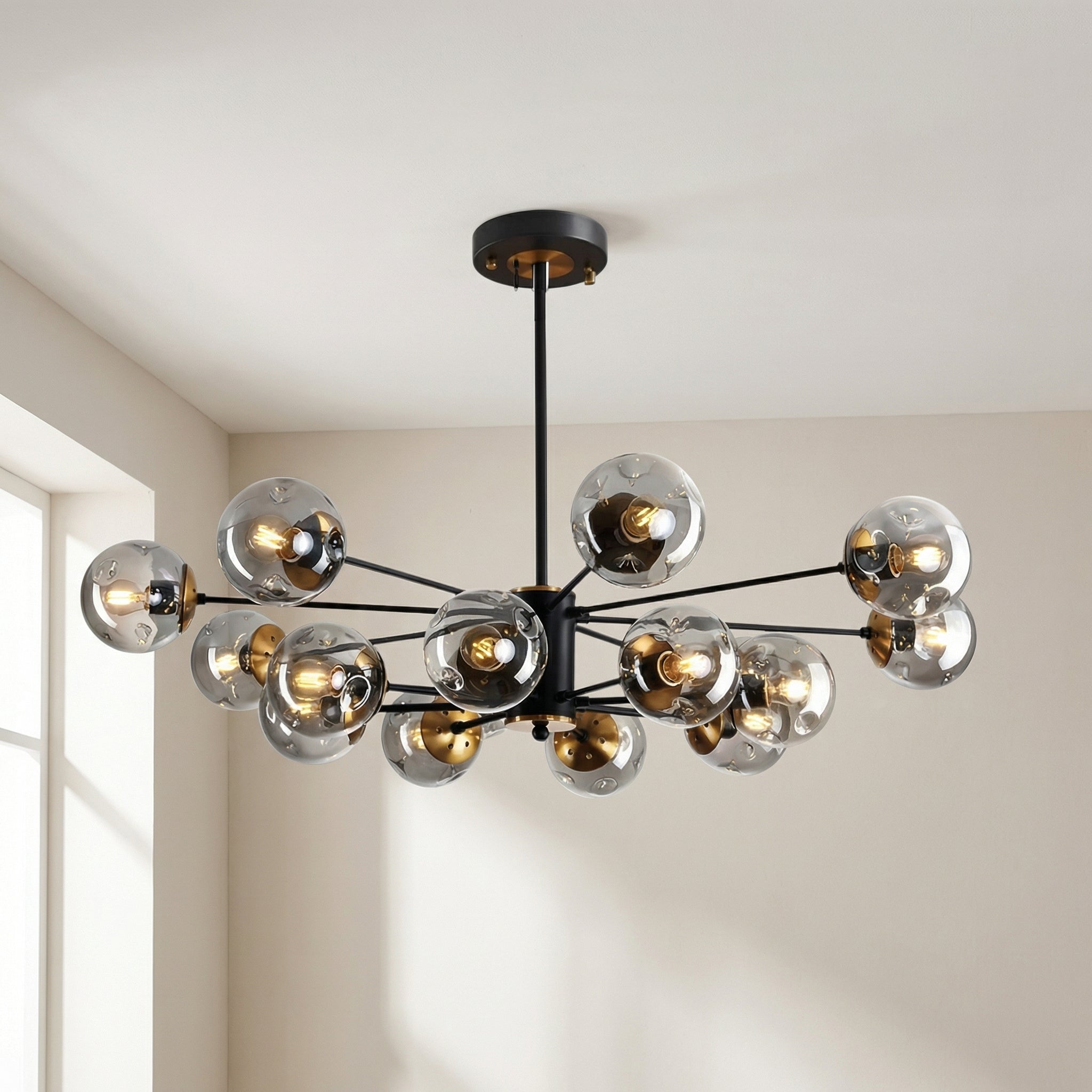 Lustre en verre avec détails dorés pour salle à manger, salon et chambre, suspension moderne, douille E26 | Sansoti