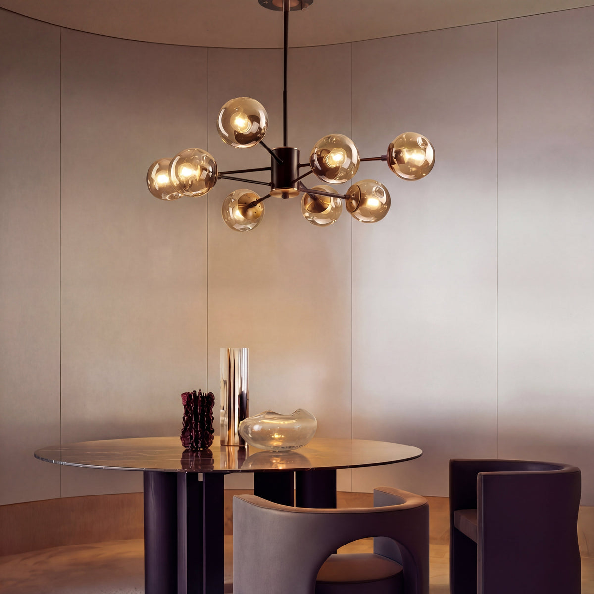 Lustre en verre avec détails dorés pour salle à manger, salon et chambre, suspension moderne, douille E26 | Sansoti