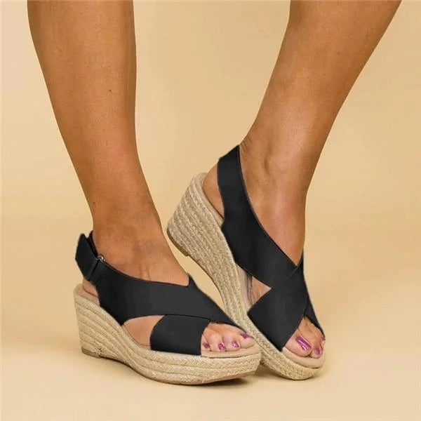 Orthopedische Espadrilles Sleehak Clara Comfortabele Zomerschoen Elastisch Dames Zwart Beige Wit Casual | Sansoti