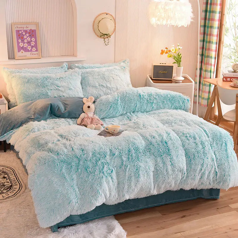 Fluffy Fleece Bedding Set – Teddy 3-piece or 4-piece – Duvet Cover Sheet Pillowcases Single | Sansoti