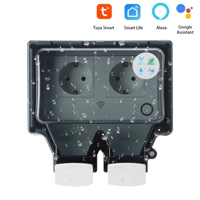 Smart Wi-Fi Outdoor Outlet, IP66 Waterproof, with App Control, Voice Control, and Timer, for Alexa, Google, and the Garden | Sansoti